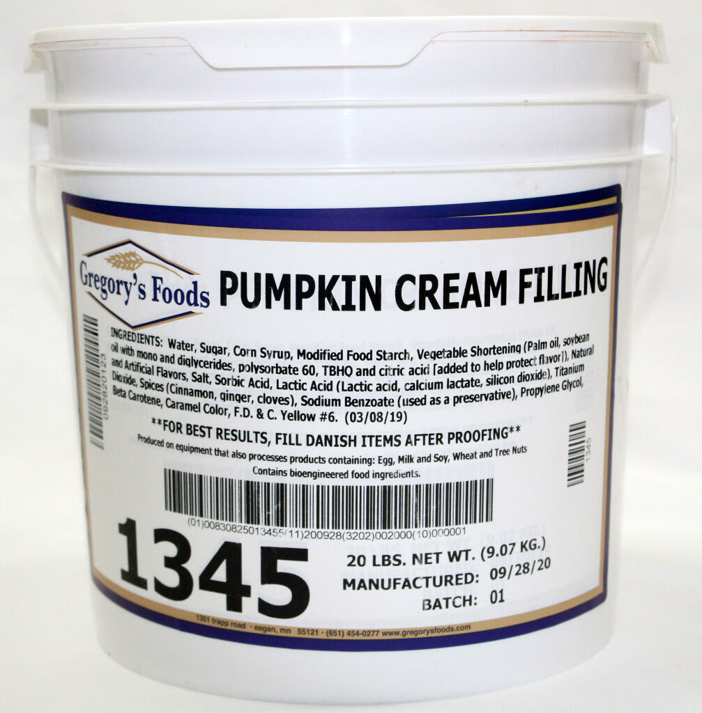 Pumpkin Creme FIlling in 20# pails for pastries, pies, muffins, cakes